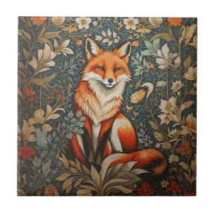  Sitting Fox William Morris geïnspireerd Floral Tegeltje