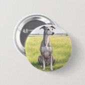 Sitting Greyhound Waterverf Button Pin (Voorkant /achterkant)