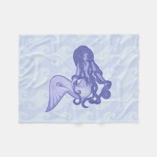 Sitting Mermaid Blue Fleece Deken