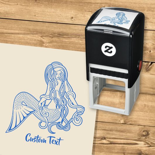 Sitting Mermaid Blue Zelfinktende Stempel