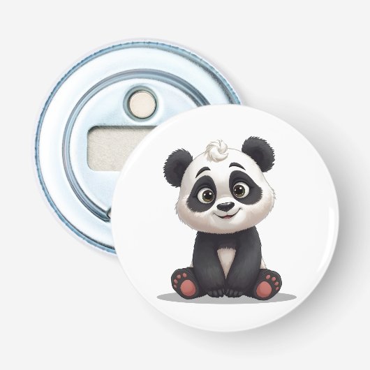 Sitting Panda Bear Cartoon Illustration Artwork Button Flesopener (Voorkant)
