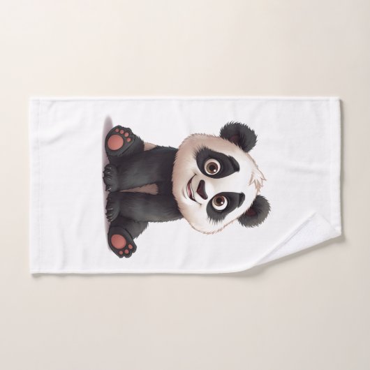 Sitting Panda Bear Cartoon Illustration Artwork Handdoek (Handdoek)