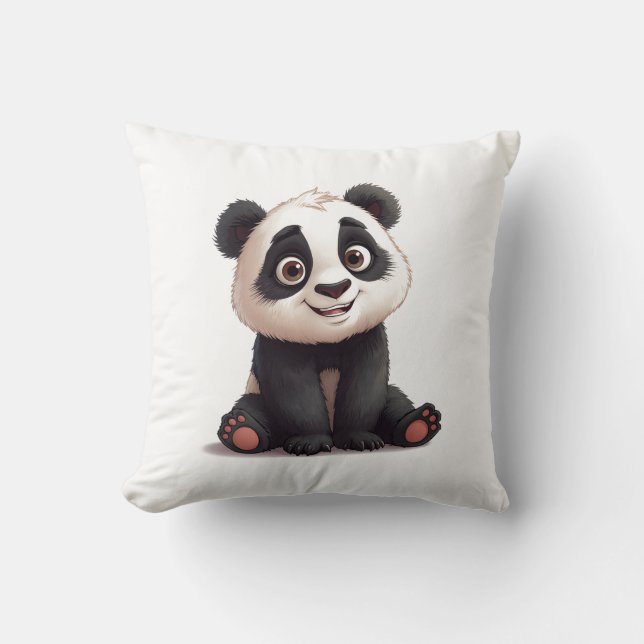 Sitting Panda Bear Cartoon Illustration Artwork Kussen (Voorkant)