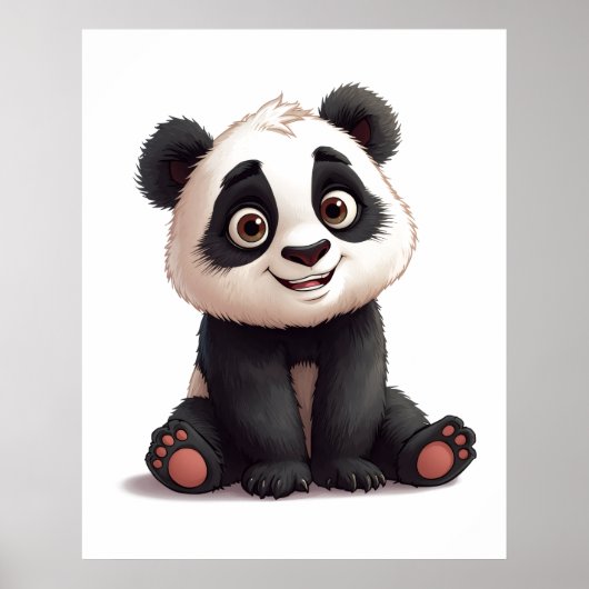 Sitting Panda Bear Cartoon Illustration Artwork Poster (Voorkant)
