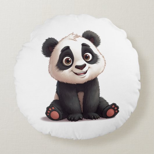 Sitting Panda Bear Cartoon Illustration Artwork Rond Kussen (Voorkant)
