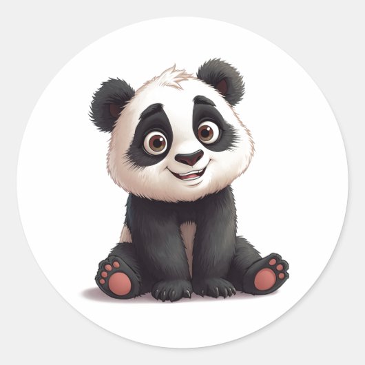 Sitting Panda Bear Cartoon Illustration Artwork Ronde Sticker (Voorkant)