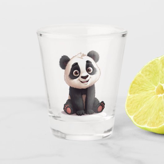 Sitting Panda Bear Cartoon Illustration Artwork Shot Glas (Voorkant)