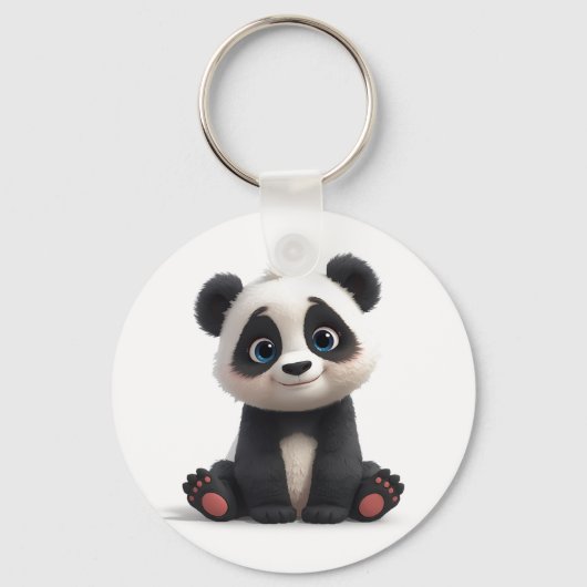 Sitting Panda Bear Cartoon Illustration Artwork Sleutelhanger (Voorkant)
