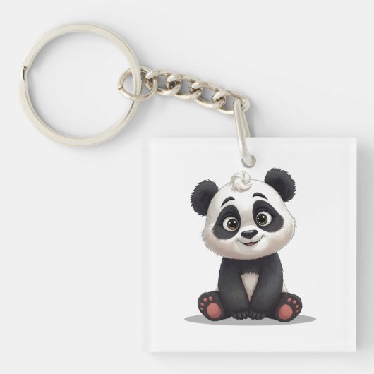 Sitting Panda Bear Cartoon Illustration Artwork Sleutelhanger (voorkant)