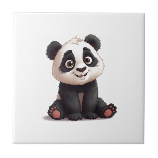 Sitting Panda Bear Cartoon Illustration Artwork Tegeltje (Voorkant)