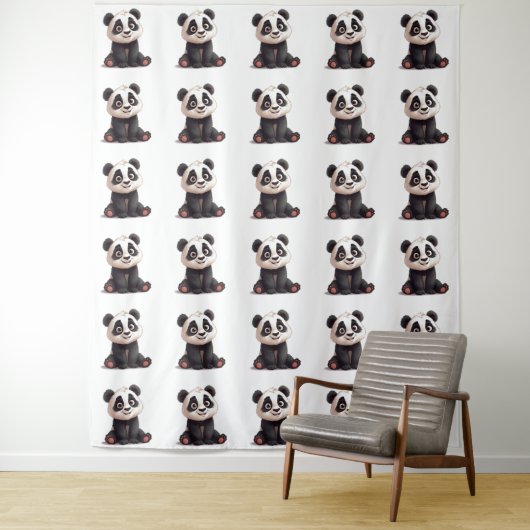 Sitting Panda Bear Cartoon Illustration Artwork Wandkleed (In situ)