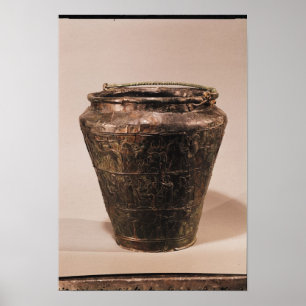 Situla met drie repousse decoratieve banden poster