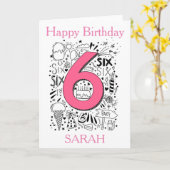Six ans 6e carte d'anniversaire rose (Fleur jaune)