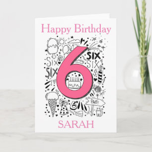 Six ans 6e carte d'anniversaire rose