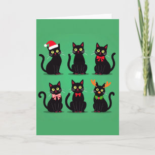 Six Black Cats Carte de Noël Vacances Animaux de c