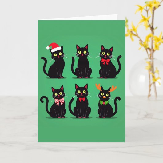 Six Black Cats Carte de Noël Vacances Animaux de c (Fleur jaune)