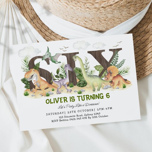 SIX | Boy Dinosaures 6e anniversaire Invitation de