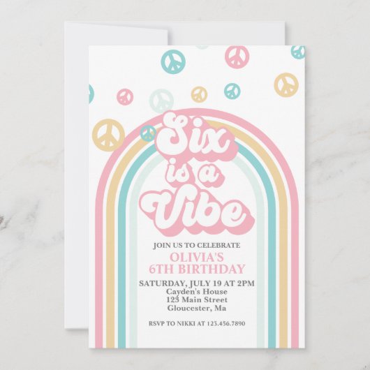 Six est une invitation rétro d'été arc-en-ciel de  (Devant)