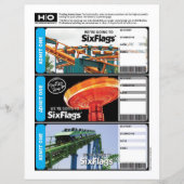 Six Flags Mock Ticket voor reizen en evenementen (Voorkant)