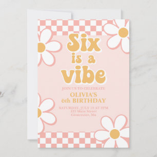 Six is a Vibe Retro Check Roze Madeliefje Kaart