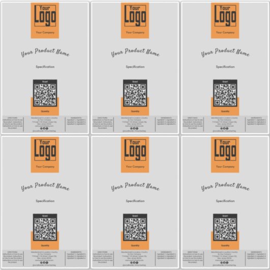 Six Logo QR Code Gris Orange Grand Étiquette de pr (Devant)