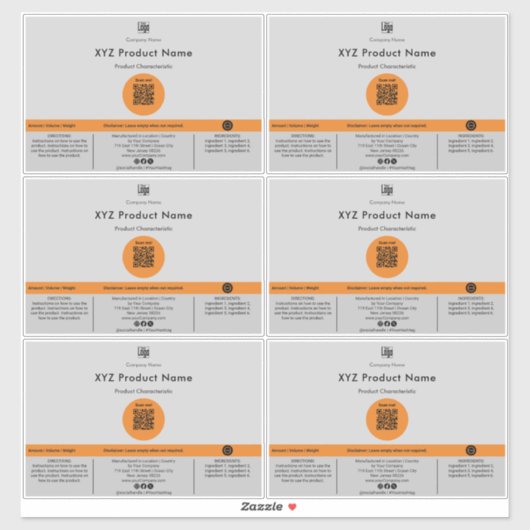 Six Orange Dot QR Code Gris Grand Étiquette de pro (Feuille)