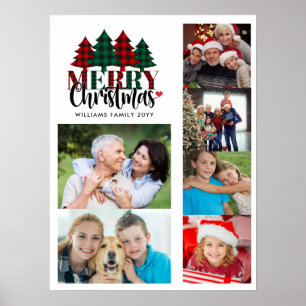 Six Photo Custom Name Plaid Christmas Wall Poster