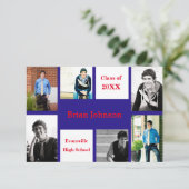 Six/Sept Photos Bleu/Rouge - 3x5 Grad Faire-part (Debout devant)