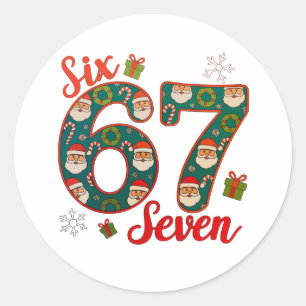 Six Seven 67 6 7 Meme Kerstmis Xmas Sinterklaas Ho Ronde Sticker