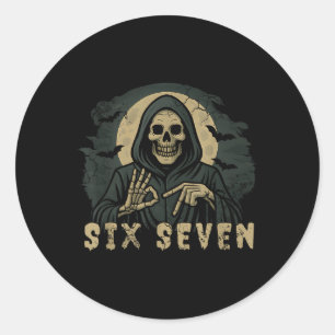 Six Seven 67 Grim Reaper Halloween Skelet Hand S Ronde Sticker