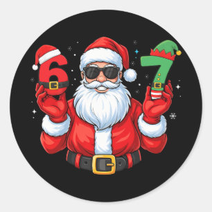 Six Seven 67 Meme 6 7 Elf Kerstman Kerst Pyjama Ronde Sticker