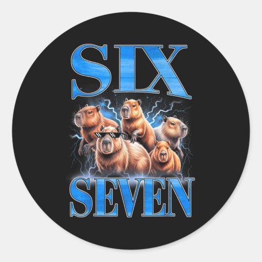 Six Seven 67 Meme Funny Capybara Bootleg Graphic  Ronde Sticker (Voorkant)