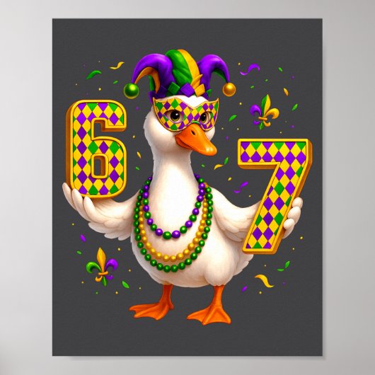 Six Seven 67 Meme Goose With Jester Hat &amp; Bead Poster (Voorkant)