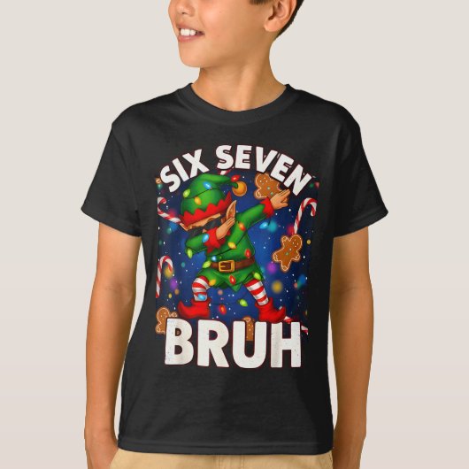 Six Seven 6 7 Funny Bruh Christmas Dabbing Elf Mat T-shirt (Voorkant)