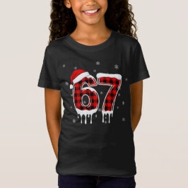 Six Seven 6 7 Meme Checkered Design with Santa Hat T-shirt