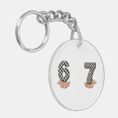 Six Seven Black White Checkered Brain Rot Sleutelhanger (Voorkant Links)