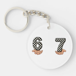 Six Seven Black White Checkered Brain Rot Sleutelhanger