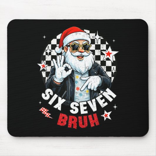 Six Seven Bruh Funny Checkered Cool Santa Claus Ro Muismat (Voorkant)