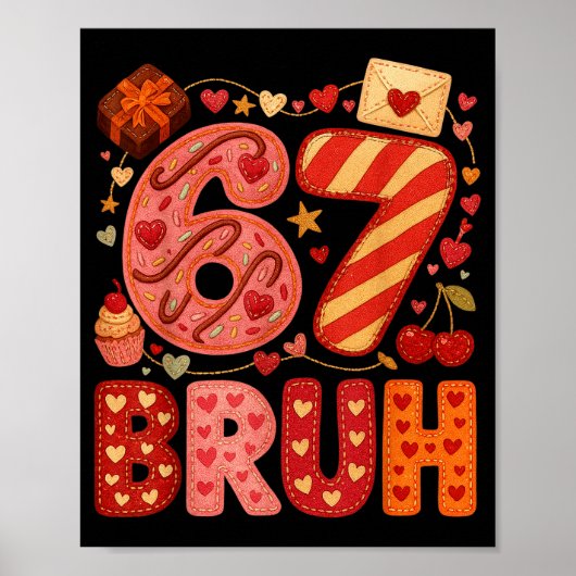 Six Seven Bruh Valentine Heart 67 Cute Kids Meme B Poster (Voorkant)