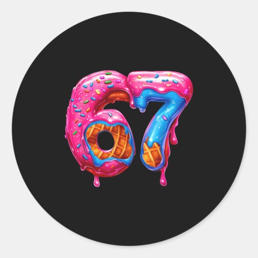 Six Seven Donut Ice Cream Drip Cool Meme Funny 67 Ronde Sticker (Voorkant)