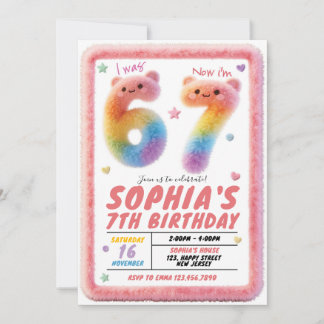Six Seven Fluffy Fur Birthday Invitation Kaart
