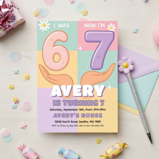 Six Seven Girl Birthday Invitation