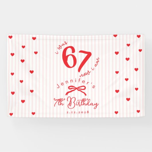 Six Seven Meme Pink Red Coquette 7th Birthday Spandoek (Horizontaal)