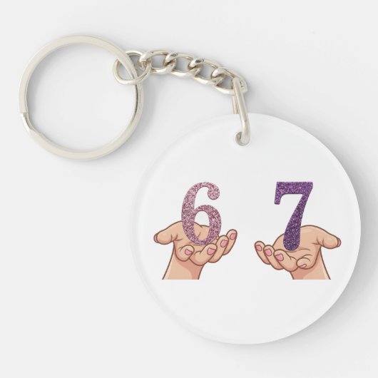 Six Seven Pink Purple Glitter Brain Rot Sleutelhanger (Voorkant)