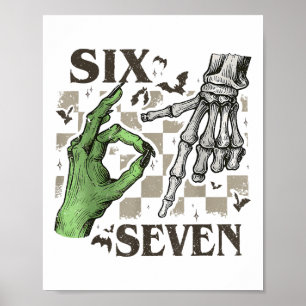 Six Seven Skelet Hand Gebaar Meme Halloween Vrouwe Poster