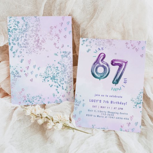 Six Seven trend Purple Kids 7th Birthday Kaart