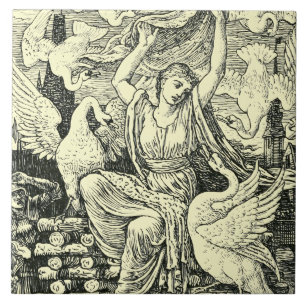  Six Swans beroemd gemaakt door Walter Crane Tegeltje