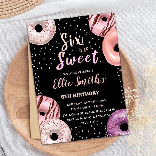 Six Sweet Black Rose Donut Invitations Anniversair
