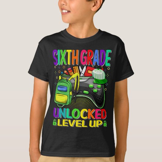 Sixth Grade ontgrendeld level omhoog videogame T-shirt (Voorkant)