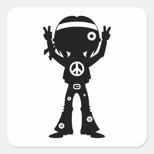 Sixties Peace Hippie Silhouette Vierkante Sticker (Voorkant)